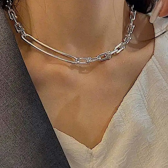 Sterling Silver U Link Horseshoe Chain Link Unisex Paperclip Choker Necklace - Picture 7 of 7